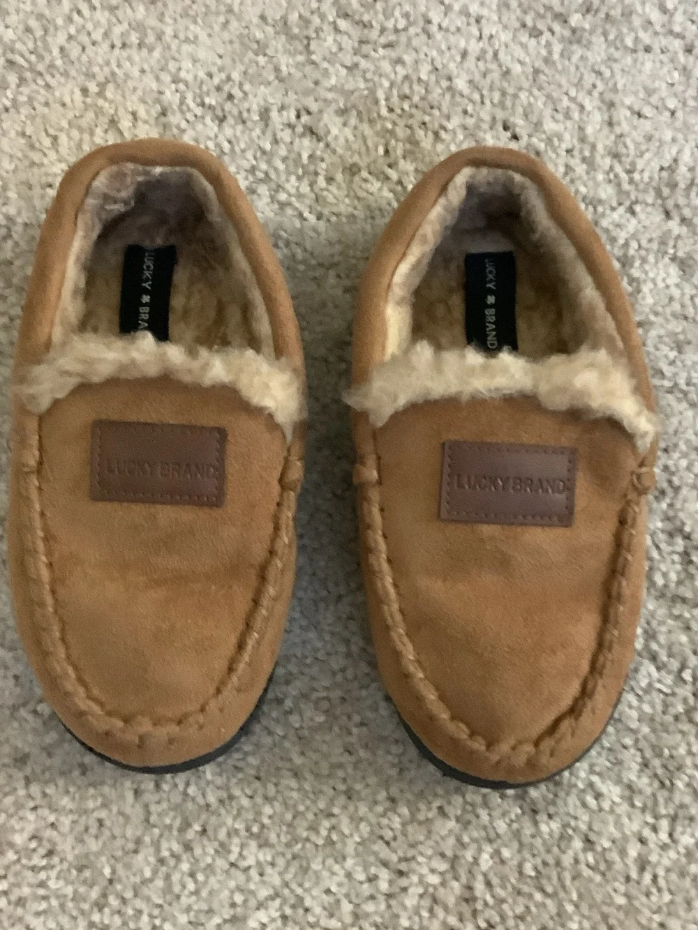 Lucky Brand Kids Brown Faux-Shearling Moccasin Slippers Unisex